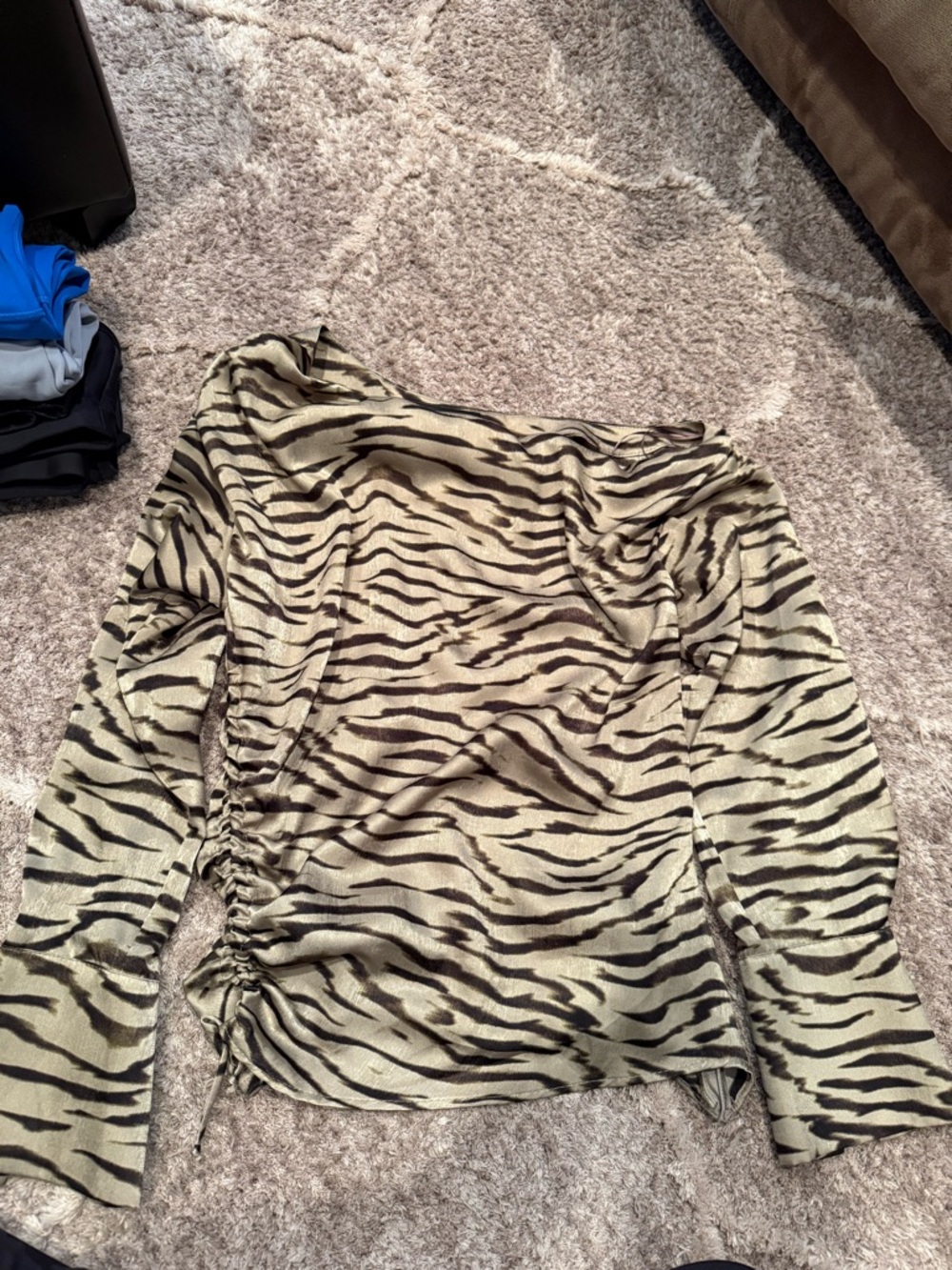 Zara Olive and Black Zebra-Print Long Sleeve Top